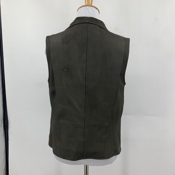 Vince Leather Vest Women S Small Deep Olive Suede Moto Asymmetric Jacket *READ - Picture 9 of 16